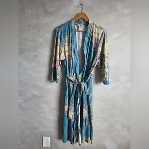 Catalog Favorites Cotton Map Print Robe Sz L Pastel Colors Pink Blue Russia